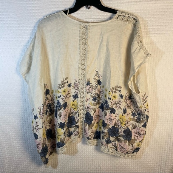 Francesca Bettini OS One Size 100% Linen Open Vest Kimono Beige Floral Crochet - Picture 2 of 7